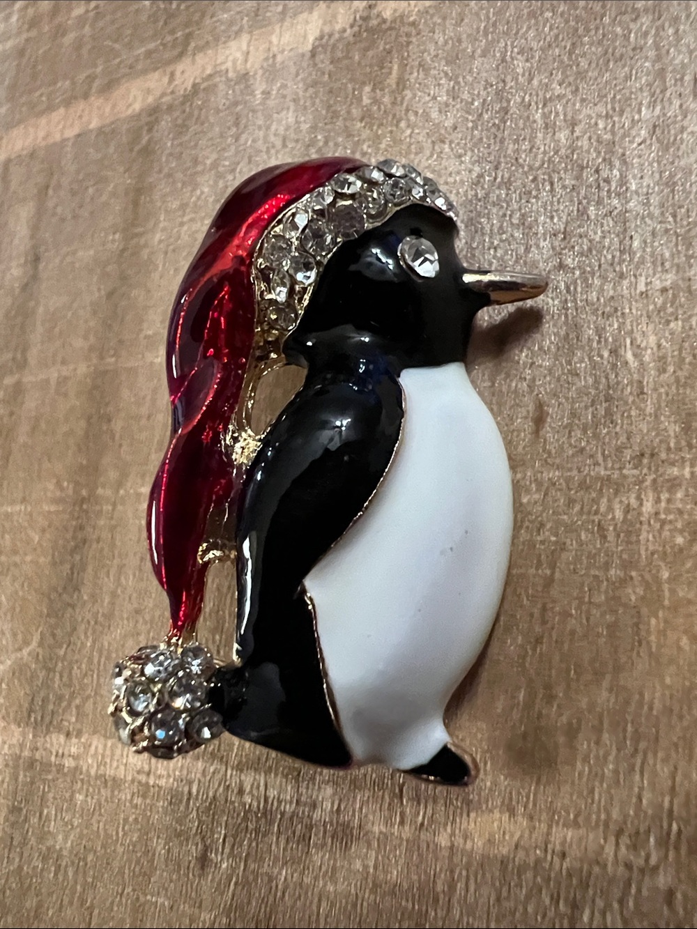 3/$18 Black and White Penguin Holiday Brooch with Red Hat Lot 6064